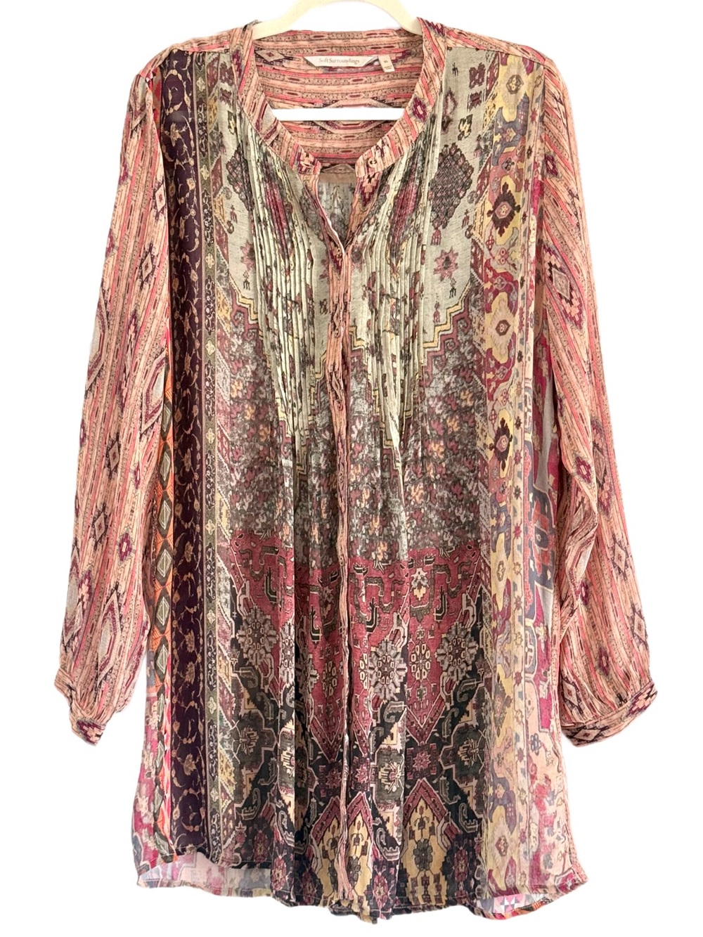 Soft Surroundings Sheer Boho Printed Long-Sleeve Tunic Top - Multicolor XL - Picture 8 of 8
